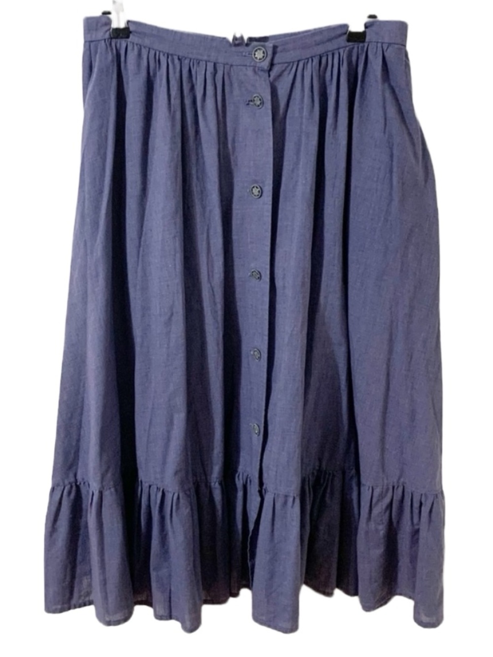 Unbranded Handcrafted Button Front Ruffle Hem Prairie Skirt Chambray Type Fabric